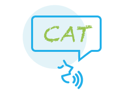 An illustration of a person saying the word "cat"