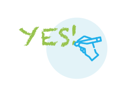 An illustration of a hand writing the word "YES!"